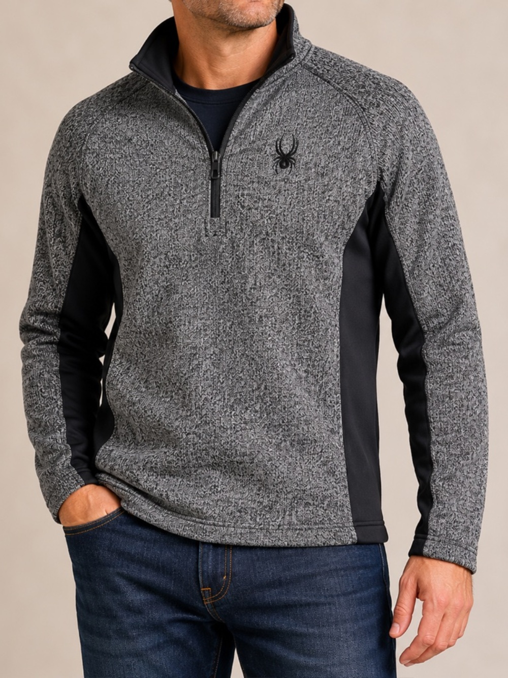 Spyder Outbound Core Sweater Half Zip Pullover Gray Black Fleece Large